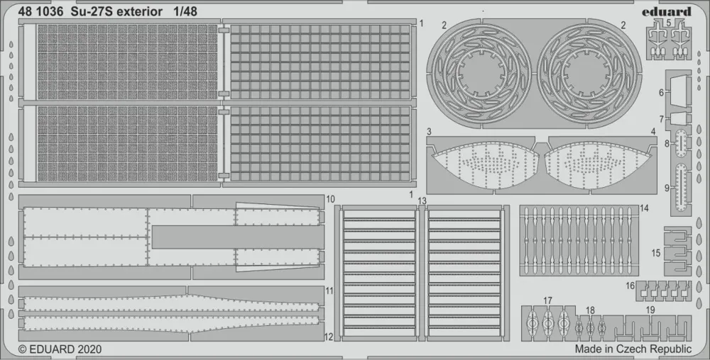 Fotoleptaná sada Eduard 481036 Su-27S exterior 1/48 pro stavebnici Kitty Hawk