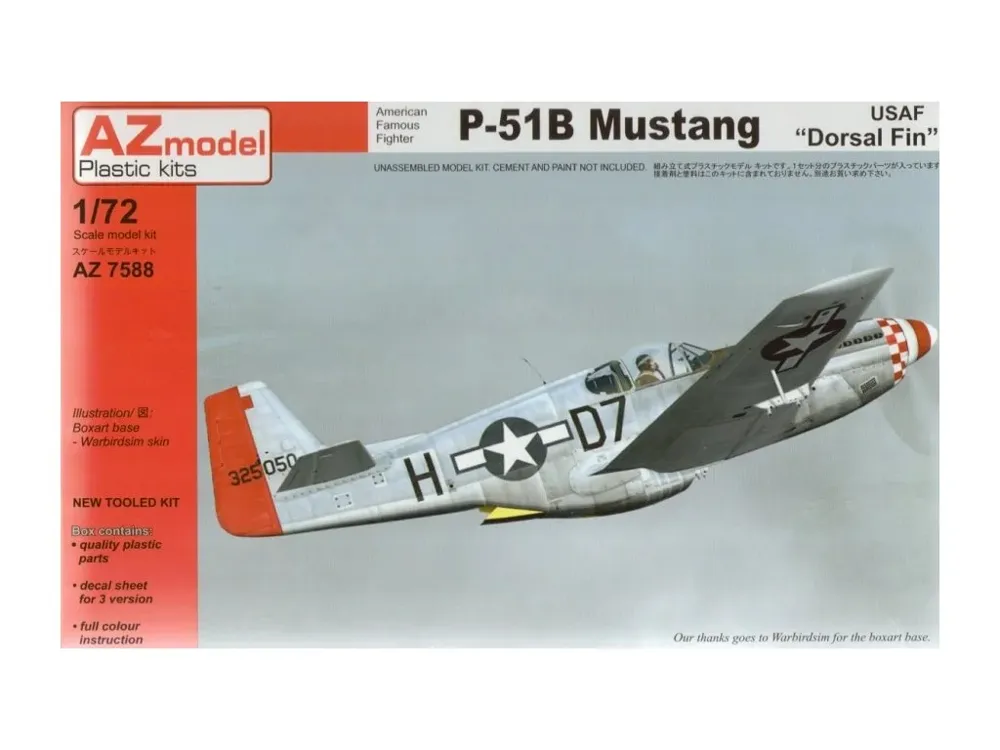 Krabice plastikové stavebnice AZ Model AZ7588 P-51B Mustang Dorsal Fin v měřítku 1/72