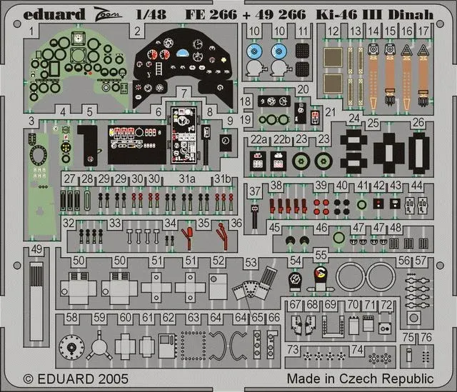 Barevný fotoleptaný plát Eduard FE266 Ki-46 III Dinah Zoom pro stavebnici Tamiya