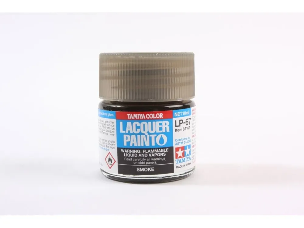 Skleněná lahvička lakové barvy Tamiya LP-67 Smoke kouřová, 10 ml