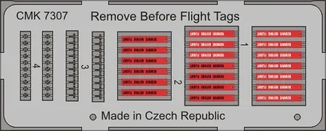 Resinová sada CMK 7307 Remove Before Flight štítky v měřítku 1/72, 20 kusů