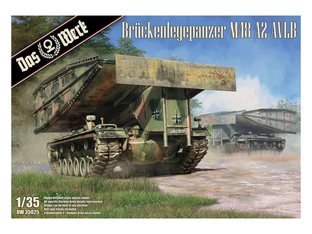 Krabice stavebnice Das Werk DW35025 mostní tank Brückenlegepanzer M48 A2 AVLB v měřítku 1/35