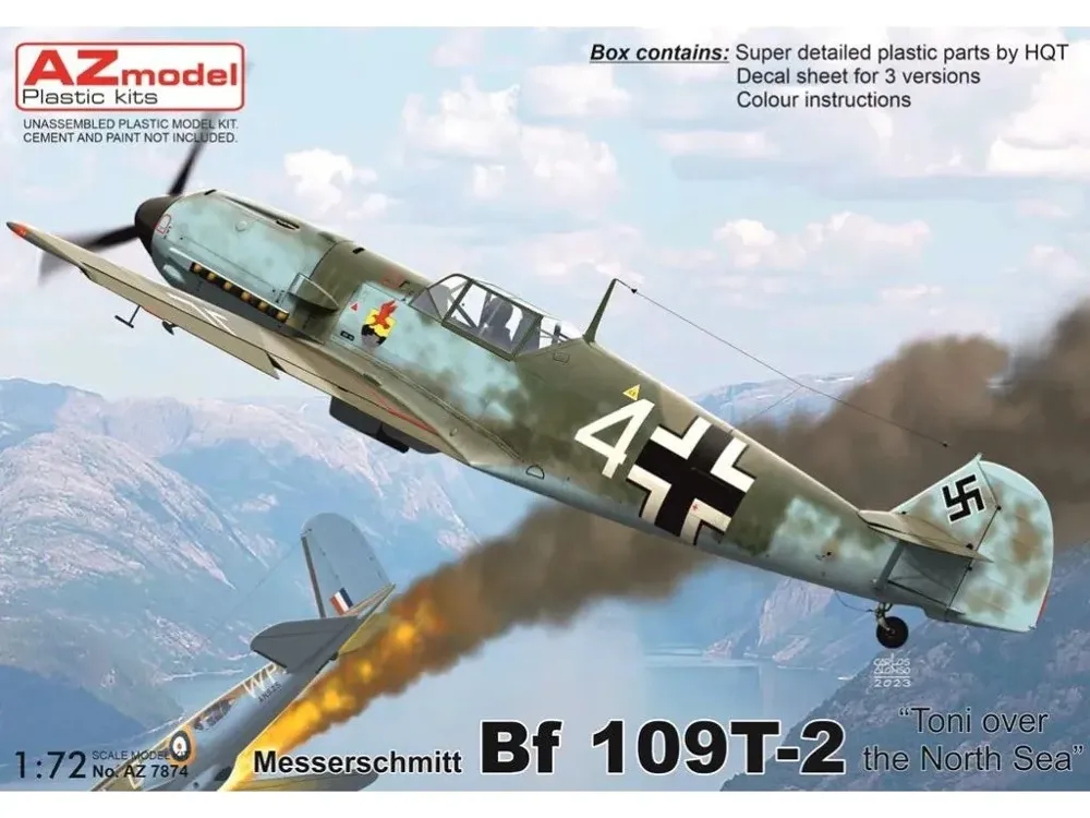 Krabice plastikové stavebnice AZ Model 1/72 Messerschmitt Bf 109T-2 Toni over the North Sea