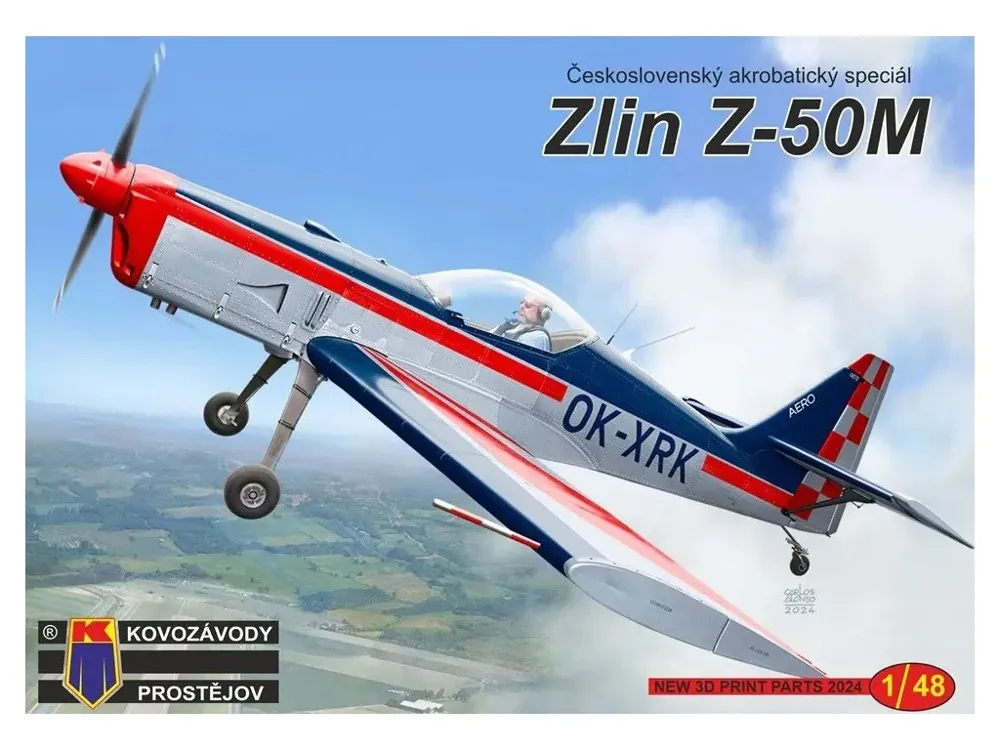Krabice plastikové stavebnice Kovozávody Prostějov KPM4827 Zlín Z-50M v měřítku 1/48