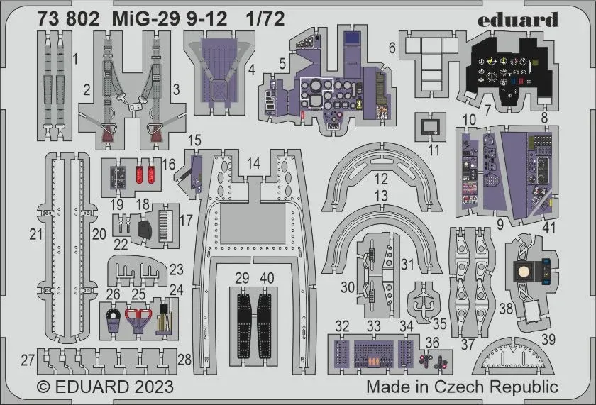 Eduard 73802 barevný fotolept MiG-29 9-12 v měřítku 1/72 pro stavebnici Great Wall Hobby