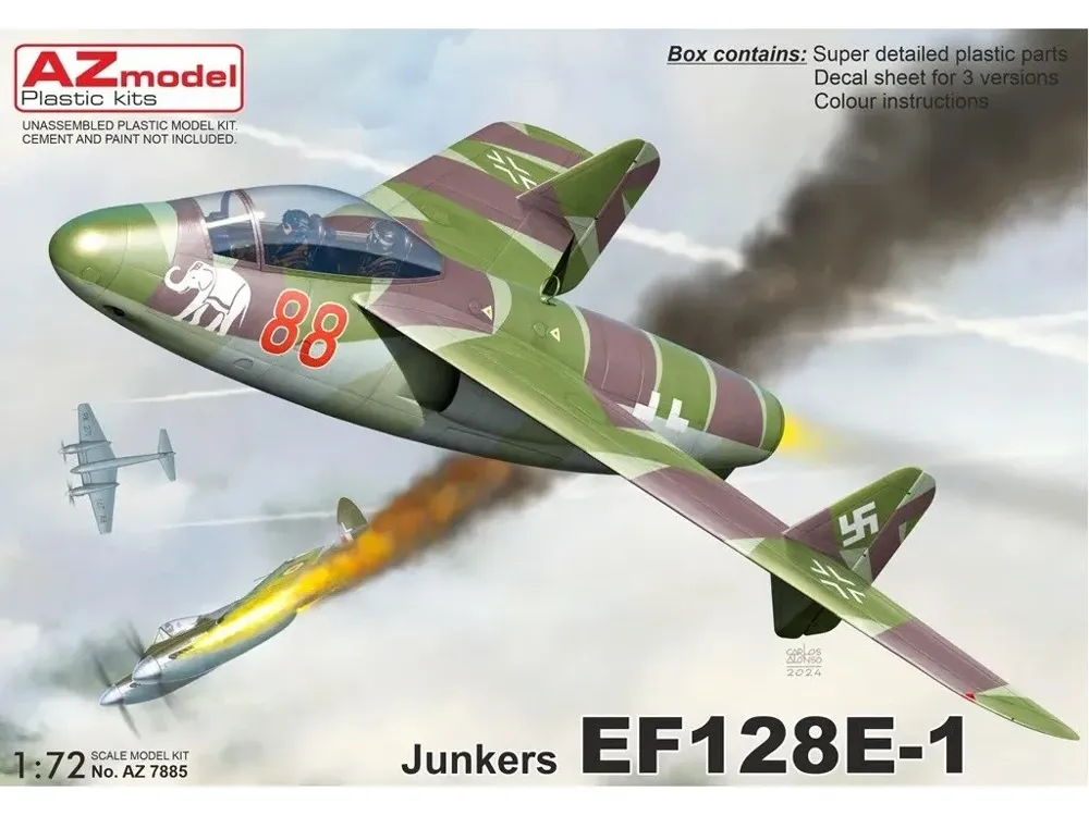 Krabice plastikové stavebnice AZ Model 1/72 Junkers EF 128E-1, kód AZ7885
