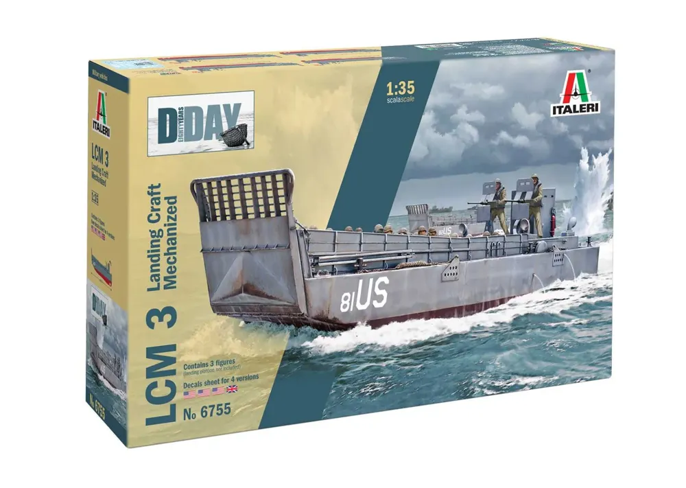 Krabice plastikové stavebnice Italeri 6755 LCM3 v měřítku 1/35 s vyloďovacím člunem