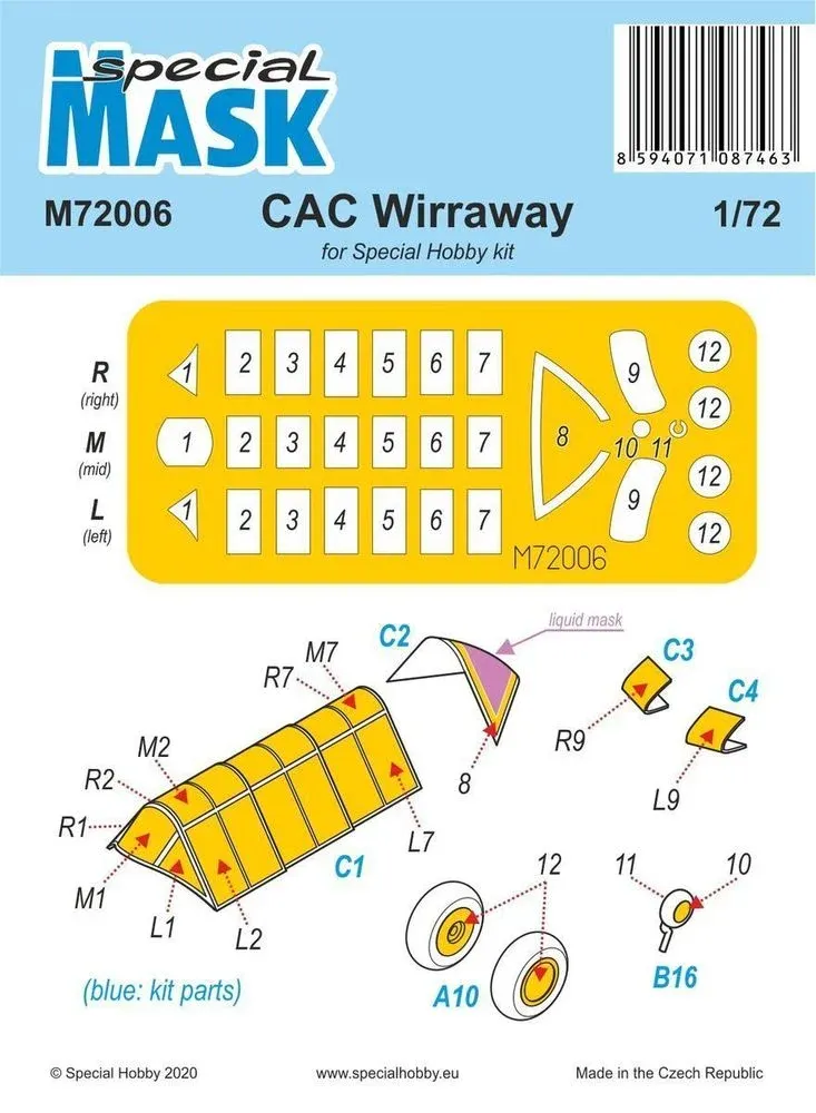 Maskovací sada Special Hobby M72006 pro model CAC Wirraway v měřítku 1/72