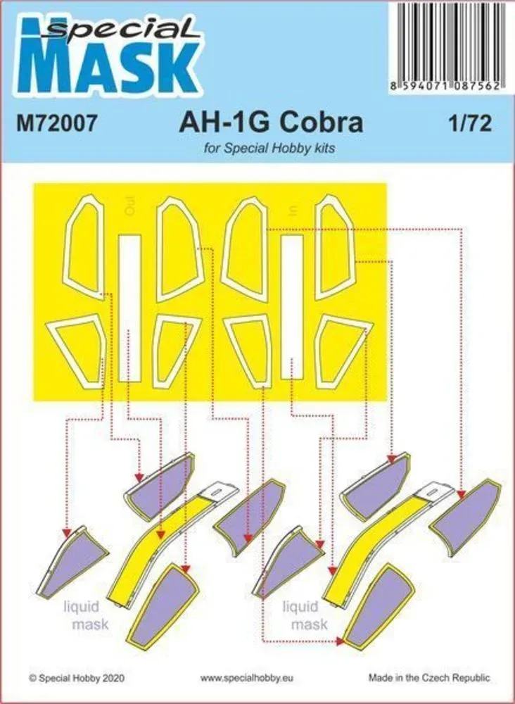 Special Hobby M72007 masky pro AH-1G Cobra 1/72 – arch samolepicích maskovacích šablon