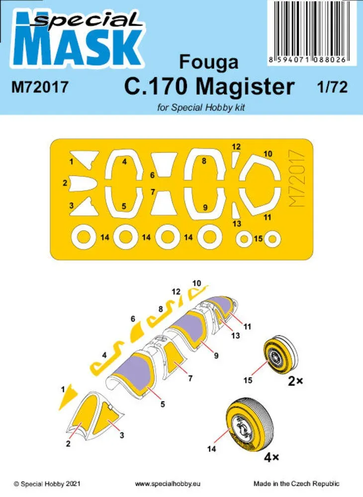 Balení maskovacích šablon Special Hobby M72017 pro model Fouga C.170 Magister v měřítku 1/72