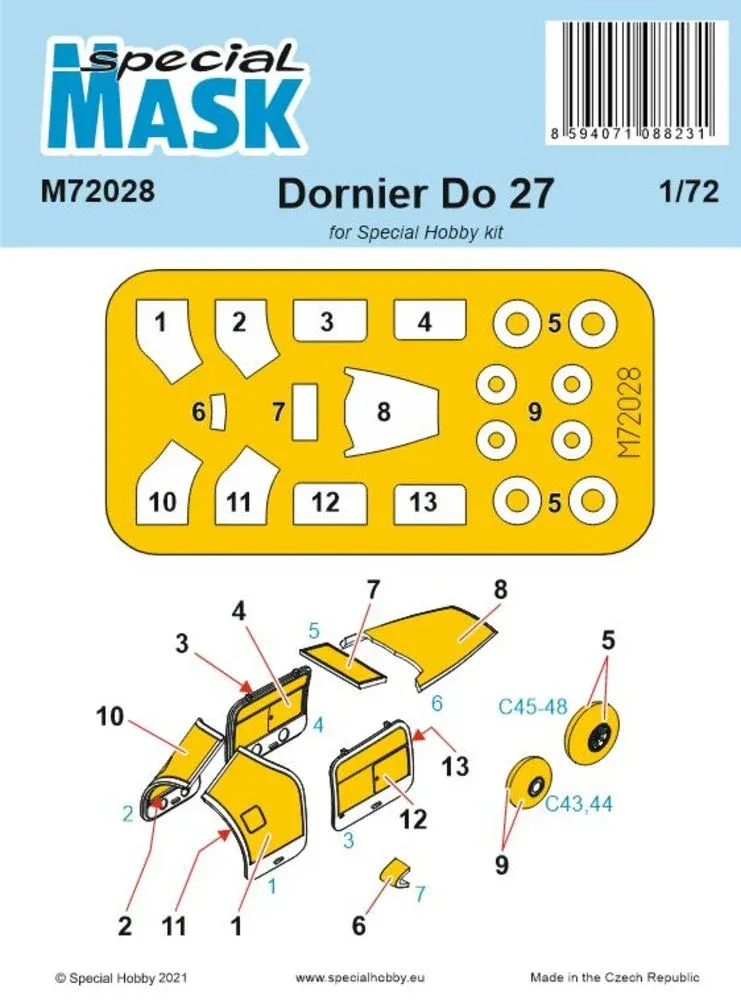 Maskovací sada Special Hobby M72028 pro model Dornier Do 27 v měřítku 1/72