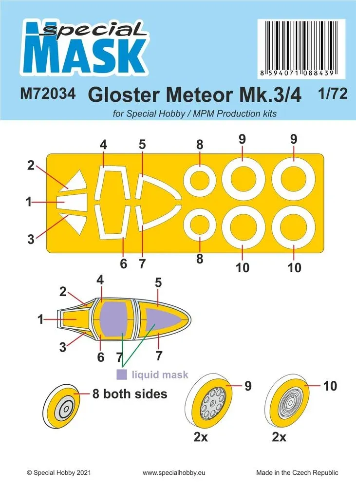 Maskovací sada Special Hobby M72034 pro model Gloster Meteor Mk.3/4 v měřítku 1/72