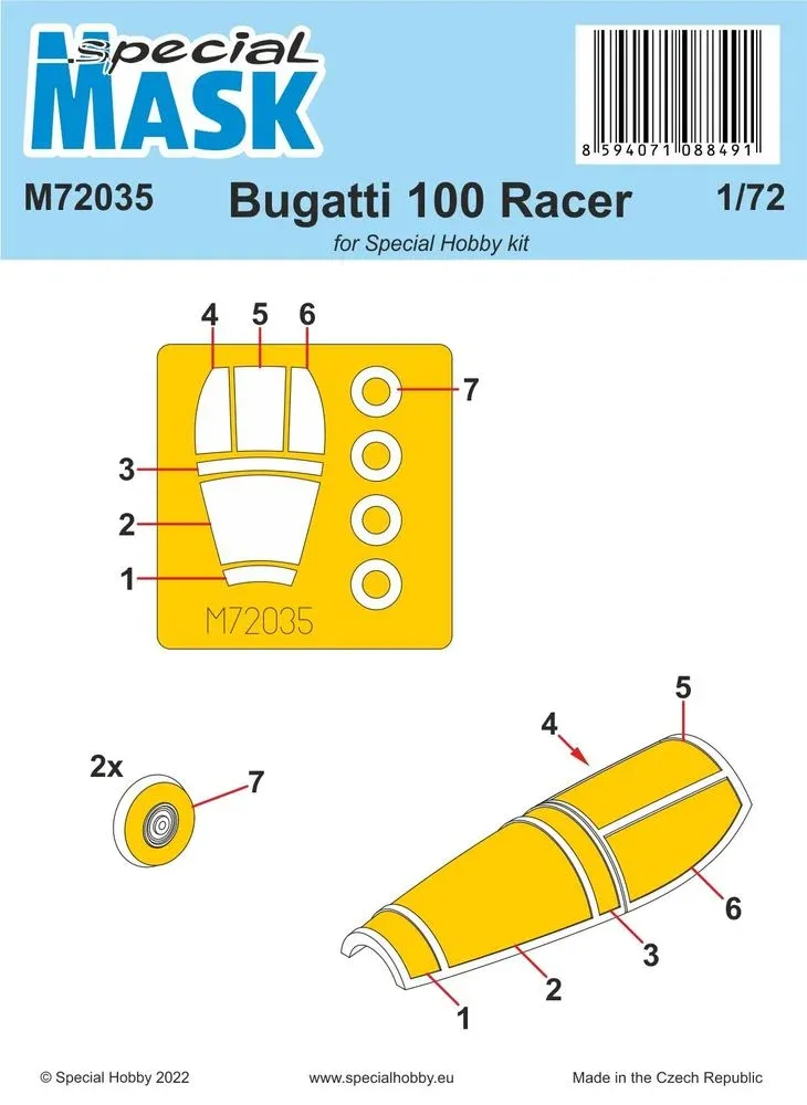 Maskovací sada Special Hobby M72035 pro model Bugatti 100 v měřítku 1/72