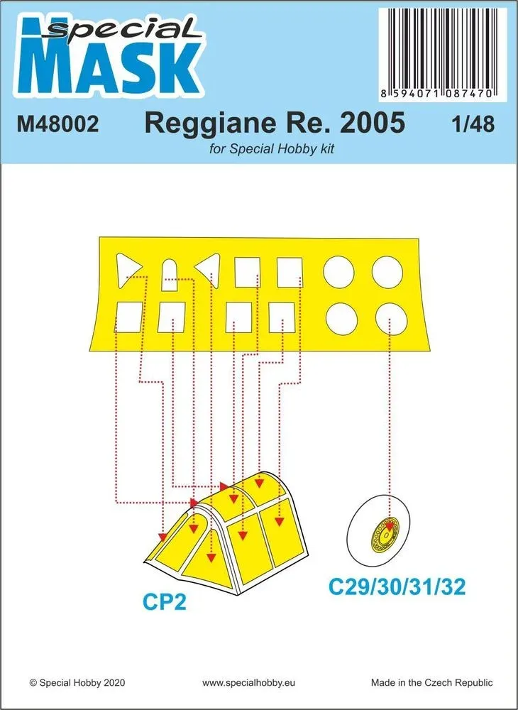 Maskovací šablony Special Hobby M48002 pro Reggiane Re.2005 v měřítku 1/48