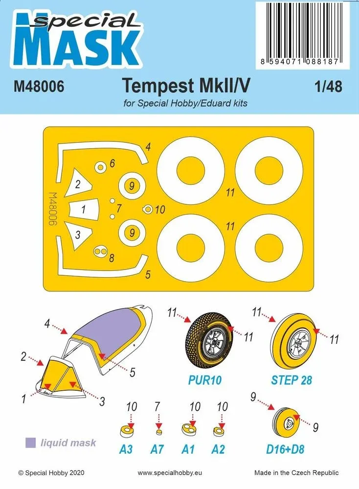 Maskovací sada Special Hobby M48006 pro model Tempest Mk.II/V v měřítku 1/48