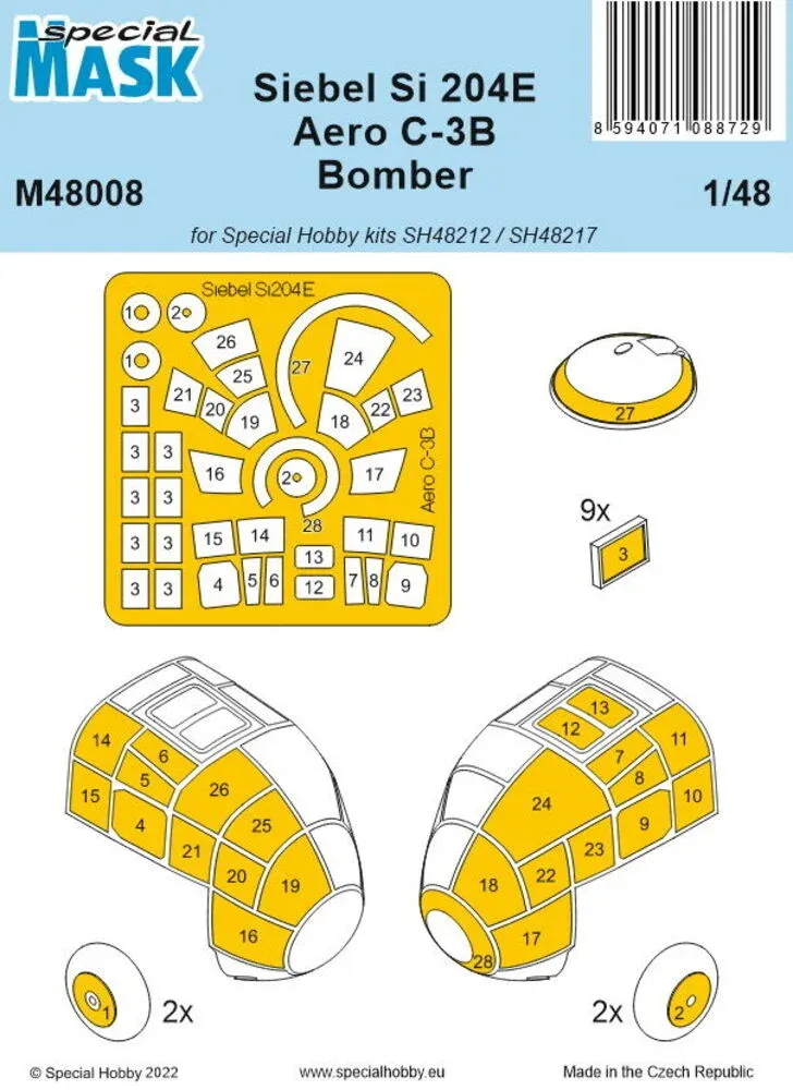 Sada maskovacích šablon Special Hobby M48008 pro Siebel Si 204E / Aero C-3B v měřítku 1/48