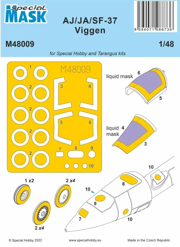 Sada maskovacích šablon Special Hobby M48009 pro model Viggen v měřítku 1/48