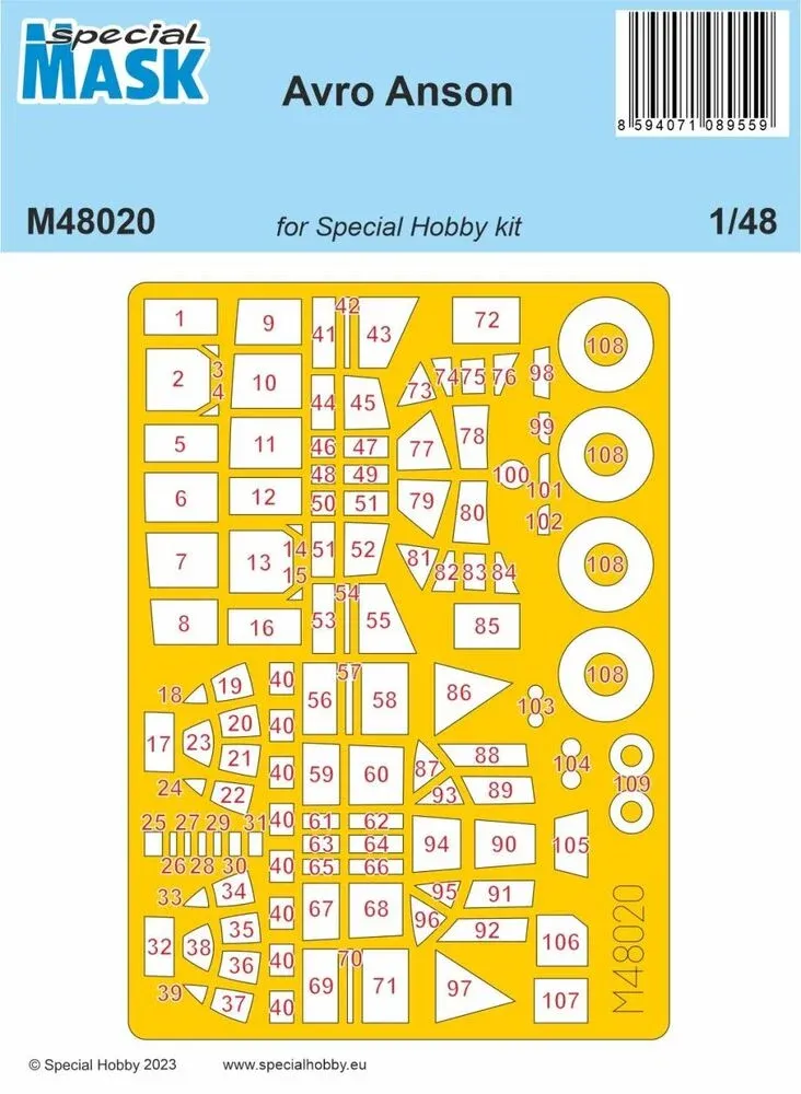 Maskovací sada Special Hobby M48020 pro Avro Anson v měřítku 1/48