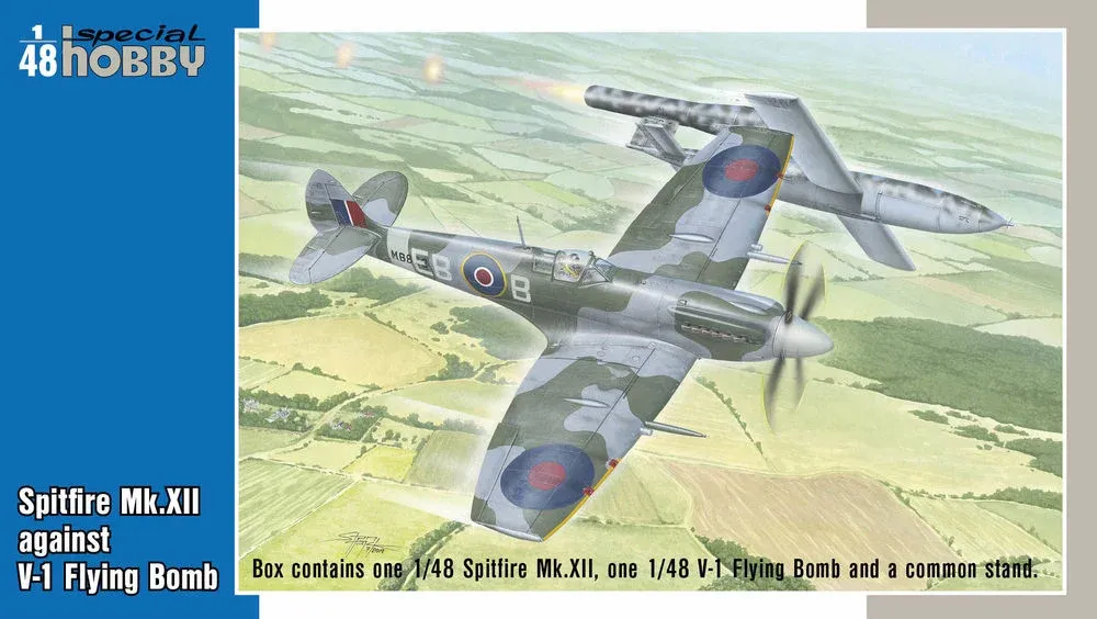 Krabice stavebnice Special Hobby SH48192 Spitfire Mk.XII proti létající bombě V-1 v měřítku 1/48