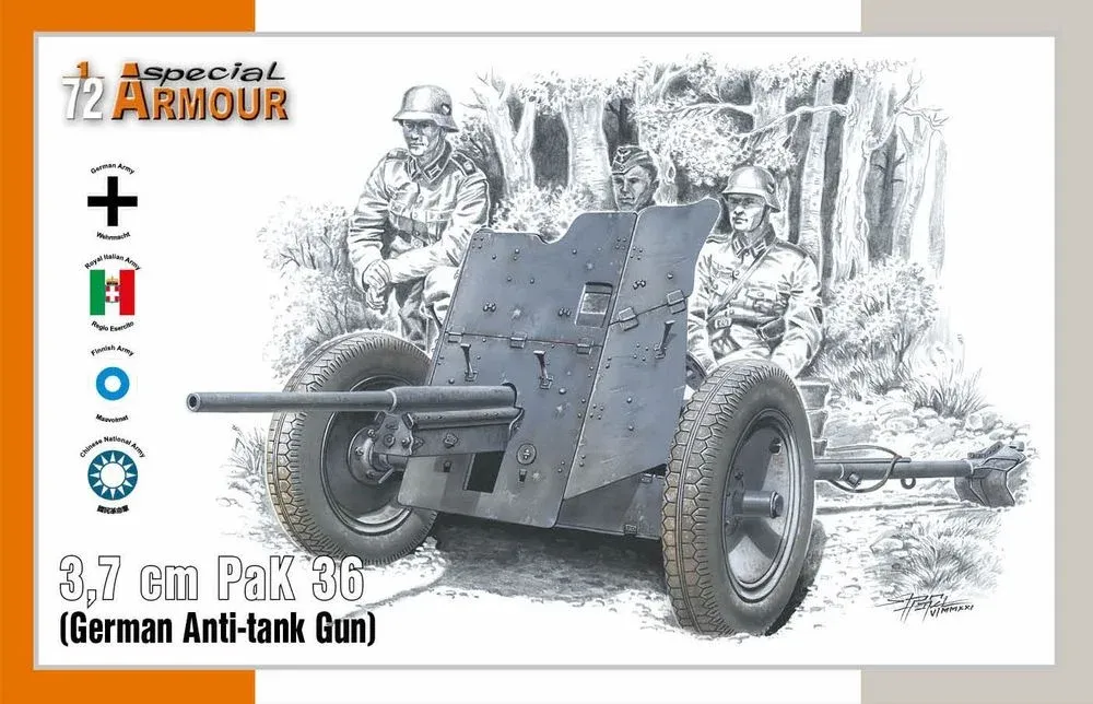 Stavebnice Special Hobby SA72024 německý protitankový kanón 3,7 cm PaK 36 v měřítku 1/72