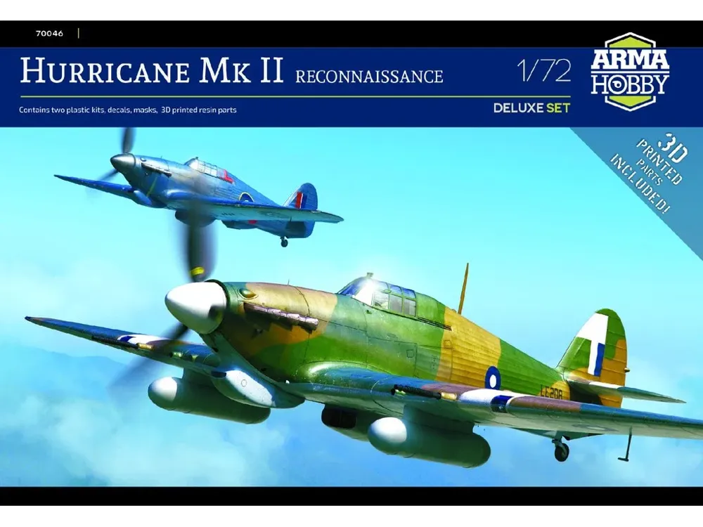Krabice stavebnice Arma Hobby 70046 Hurricane Mk II průzkumný Deluxe Set 1/72