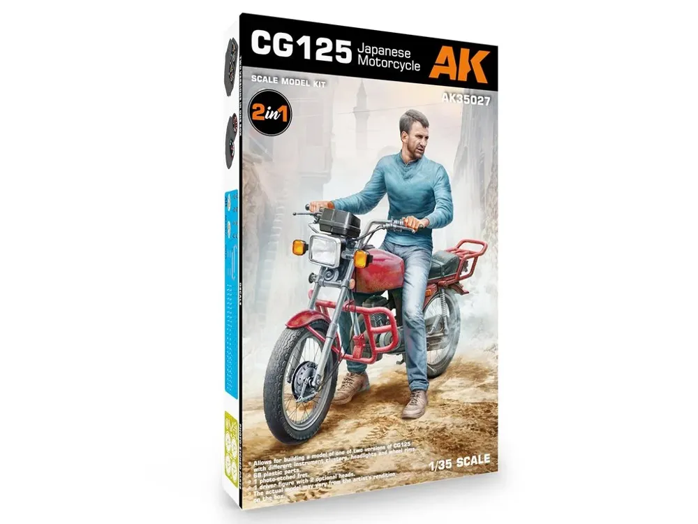 Krabice plastikové stavebnice AK Scale Models AK35027 CG125 japonský motocykl v měřítku 1/35