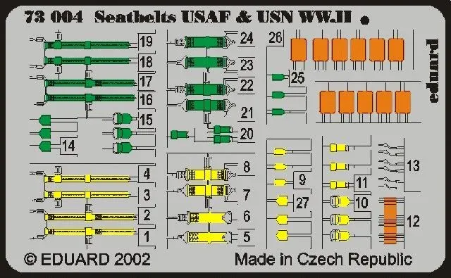Barevný fotolept Eduard 73004 Seatbelts USAF & USN WWII s upínacími pásy pro kokpit