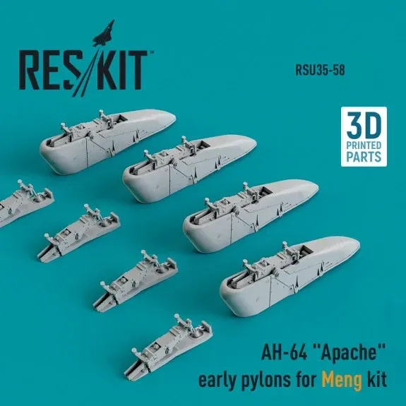 3D tištěné závěsníky výzbroje Reskit RSU35-0058 pro AH-64 Apache v měřítku 1/35