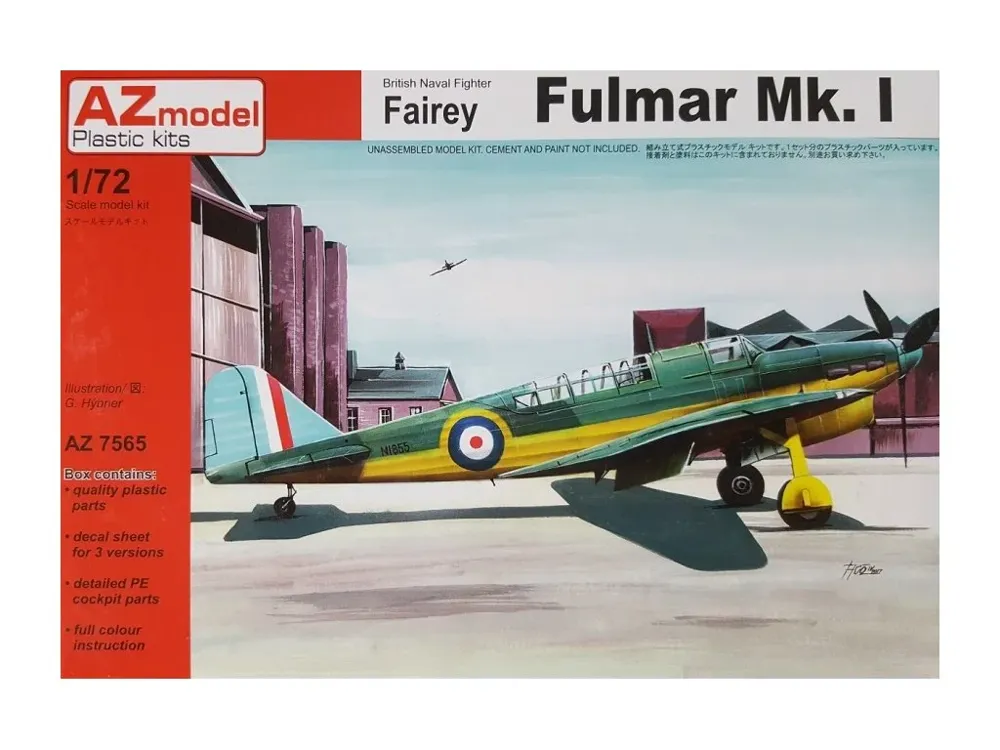 Krabice plastikové stavebnice AZ Model 1/72 Fairey Fulmar Mk. I s resinovými díly a fotolepty