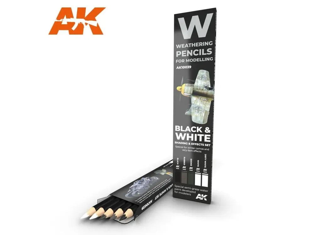 Sada akvarelových tužek AK Interactive AK10039 Weathering Pencils v černé a bílé