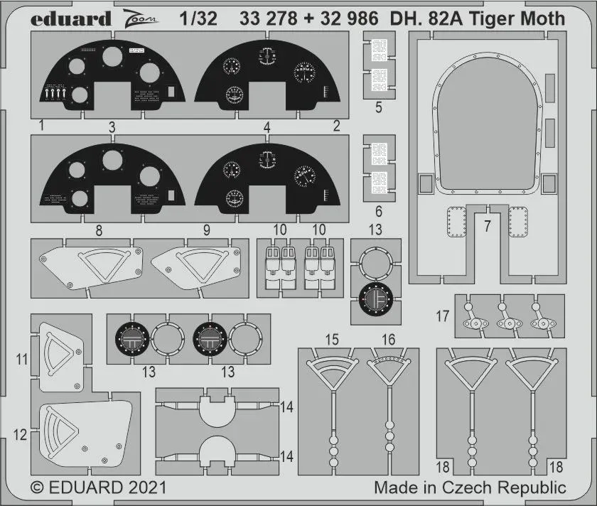 Fotolepty Eduard Zoom 33278 pro DH.82A Tiger Moth ICM v měřítku 1/32
