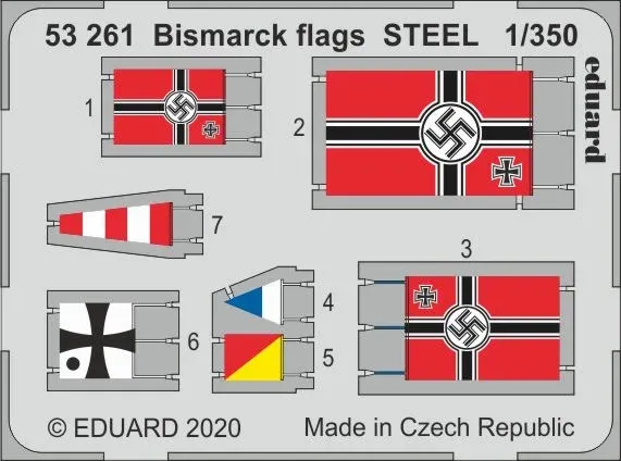 Fotoleptaná sada Eduard 53261 Bismarck vlajky STEEL 1/350 pro stavebnici Trumpeter