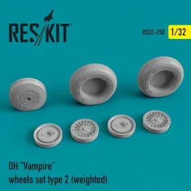 Sada kol Reskit RS32-0250 pro DH Vampire v měřítku 1/32, zatížené pneumatiky