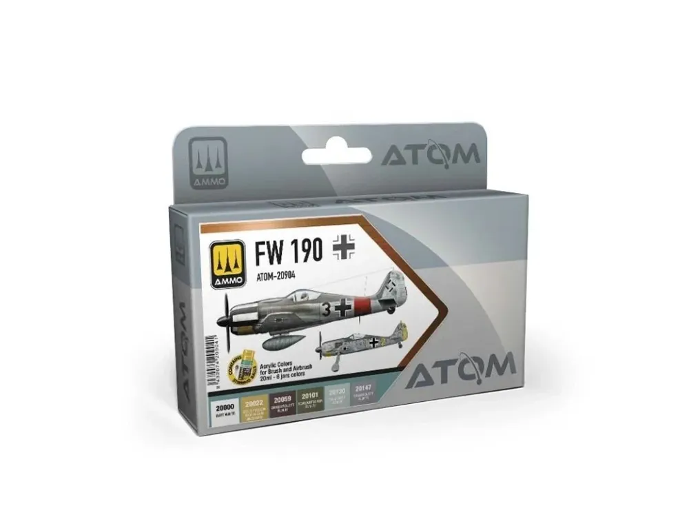 Sada šesti akrylových barev AMMO Mig ATOM 20904 pro Fw 190, lahvičky 20 ml