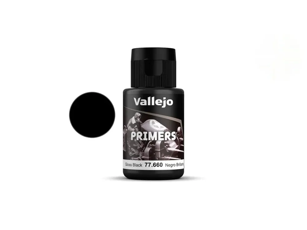 Lahvička Vallejo Metal Color 77660 Gloss Black Primer, lesklý černý primer 32 ml