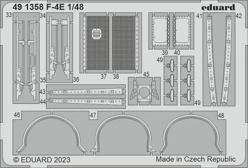 Fotolepty Eduard 491358 pro F-4E v měřítku 1/48, leptaný plát kovových dílů