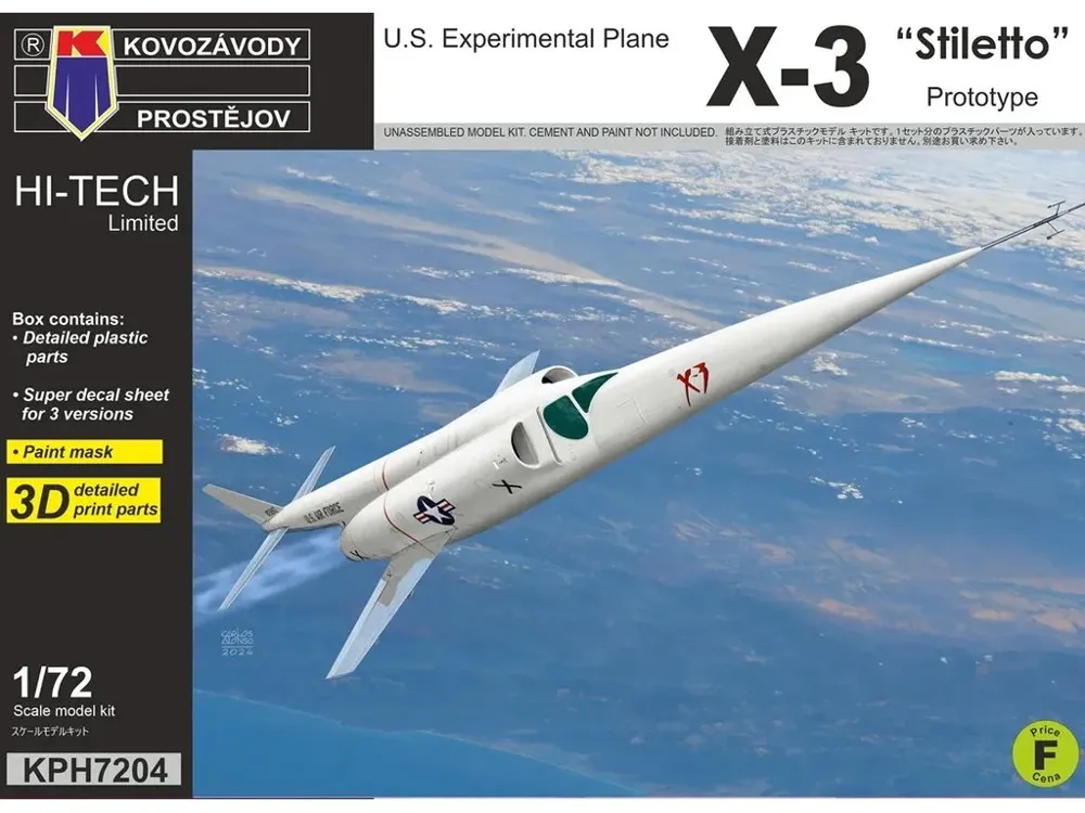 Krabice stavebnice Kovozávody Prostějov KPH7204 Douglas X-3 Stiletto v měřítku 1/72