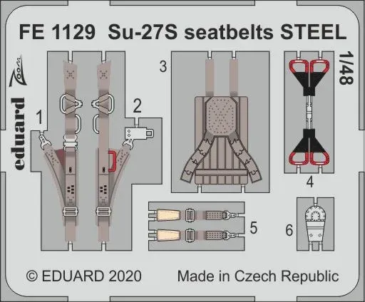Barevný fotolept Eduard FE1129 Su-27S upínací pásy STEEL 1/48 pro stavebnici Kitty Hawk
