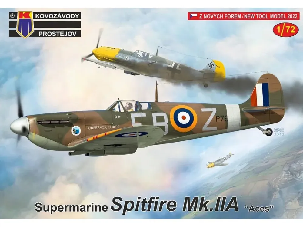 Krabice stavebnice Kovozávody Prostějov KPM0306 Spitfire Mk.IIa Aces v měřítku 1/72