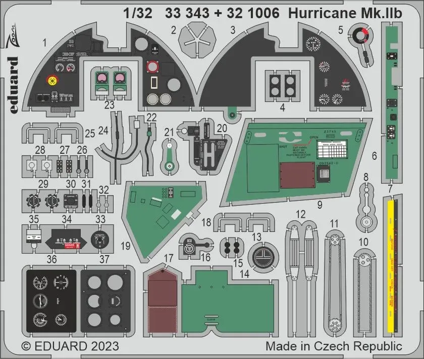 Barevné fotolepty Eduard Zoom 33343 Hurricane Mk.IIb 1/32 pro stavebnici Revell