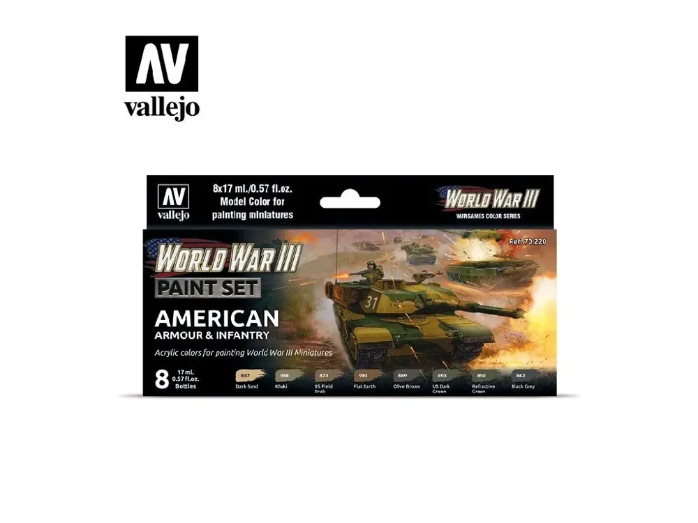 Sada akrylových barev Vallejo Model Color WWIII 70220 American Armour & Infantry, 8 lahviček