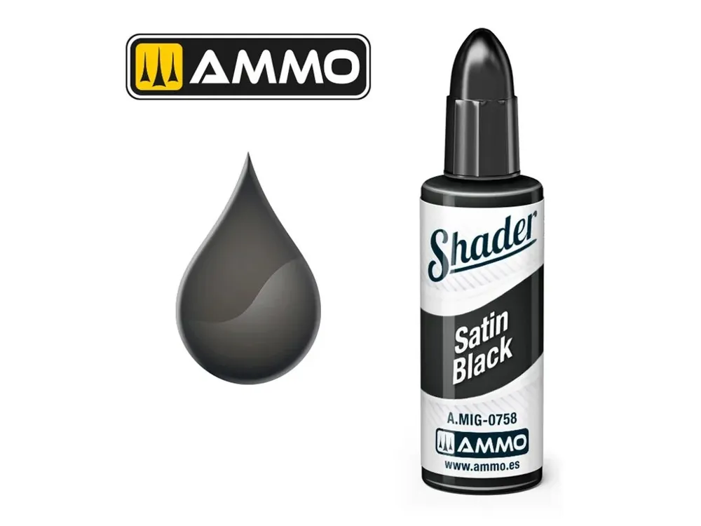 Lahvička AMMO Mig A.MIG-0758 Matt Shader saténová černá (Satin Black) 10 ml