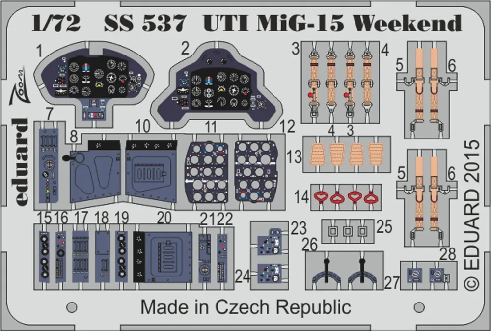 Barevný fotolept Eduard SS537 Zoom pro stavebnici UTI MiG-15 Weekend v měřítku 1/72