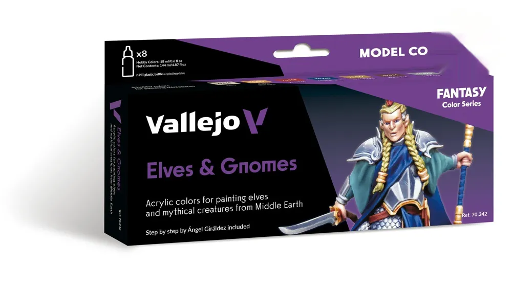 Sada akrylových barev Vallejo Model Color 70242 Elves & Gnomes by Angel Giraldez, 8 lahviček po 18 ml
