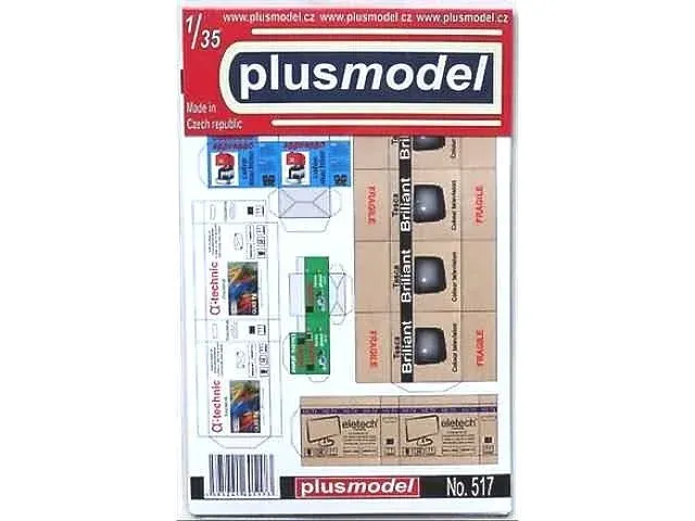 Papírový aršík Plus Model 517 komerční krabice II v měřítku 1/35 s pěti potištěnými krabicemi