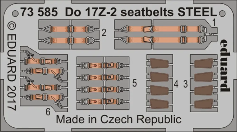 Fotoleptaný plát Eduard 73585 upínací pásy STEEL pro Do 17Z-2 v měřítku 1/72