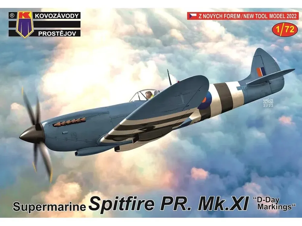 Krabice stavebnice Kovozávody Prostějov KPM0296 Spitfire PR. Mk.XI v měřítku 1/72