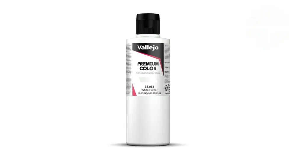 Lahev bílého akrylového primeru Vallejo Premium Color 63061 White Primer 200 ml
