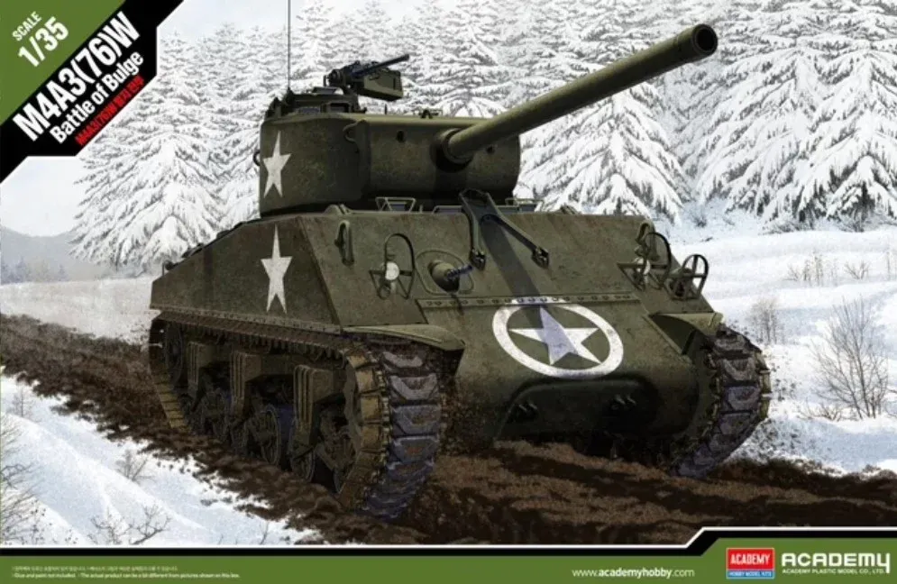 Krabice plastikové stavebnice Academy 13500 M4A3 (76)W Battle of the Bulge v měřítku 1/35