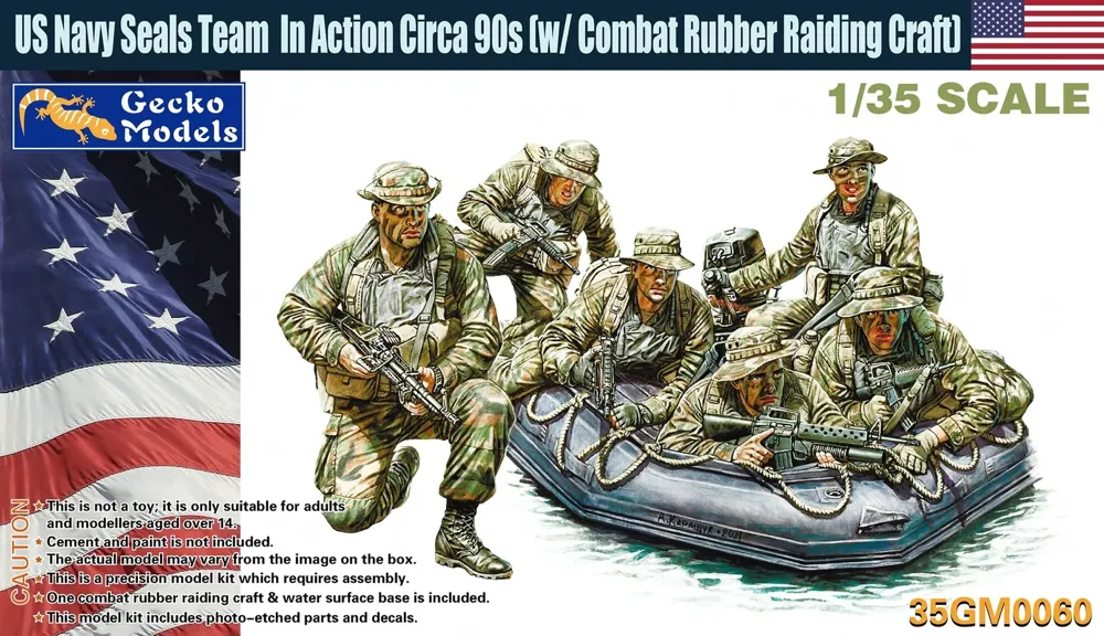 Stavebnice Gecko Models 35GM0060 1/35 figurky US Navy SEALs s nafukovacím člunem CRRC